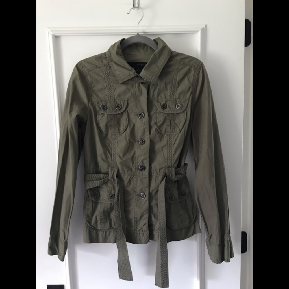 Calvin Klein Jeans Army Shirt/Jacket Y2K Button Down Tie Waist Olive Green - Picture 13 of 15